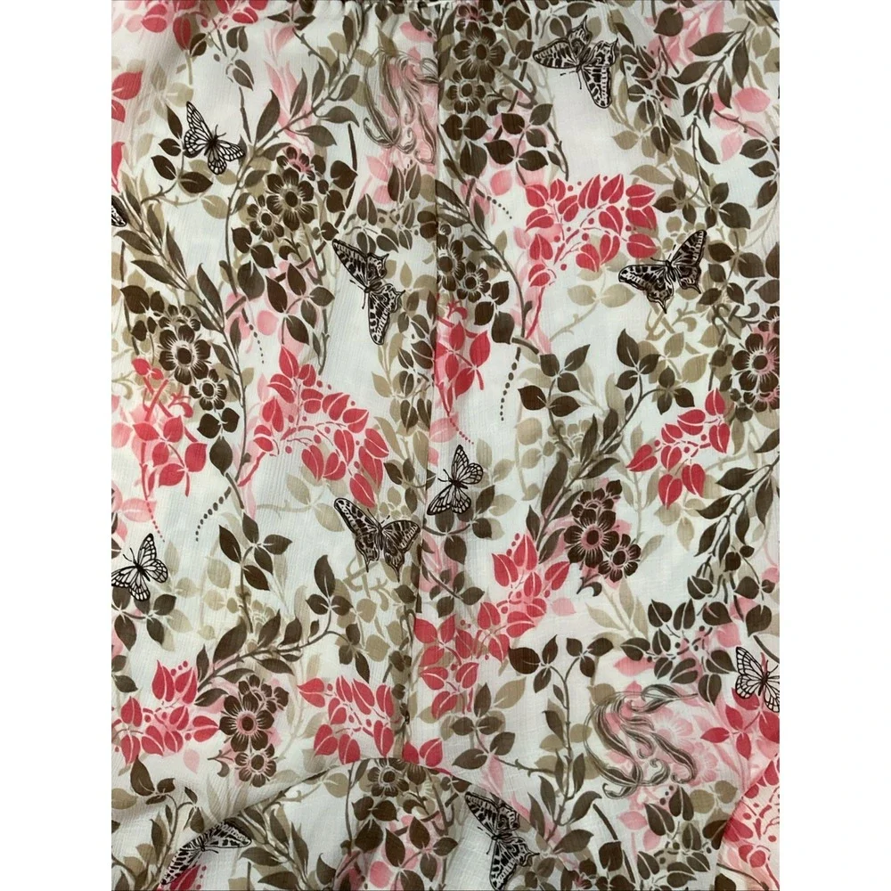 Alfred Dunner Pink & Beige Floral Sheer Lined Flared Bottom Midi Skirt Sz 14 J23